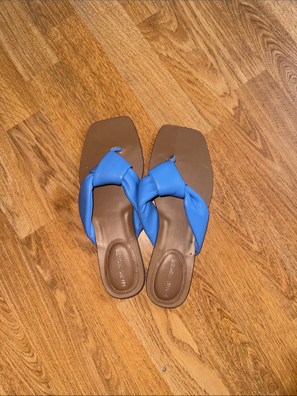 Marc Fisher Bright Blue Knotted Leather Slide Mules